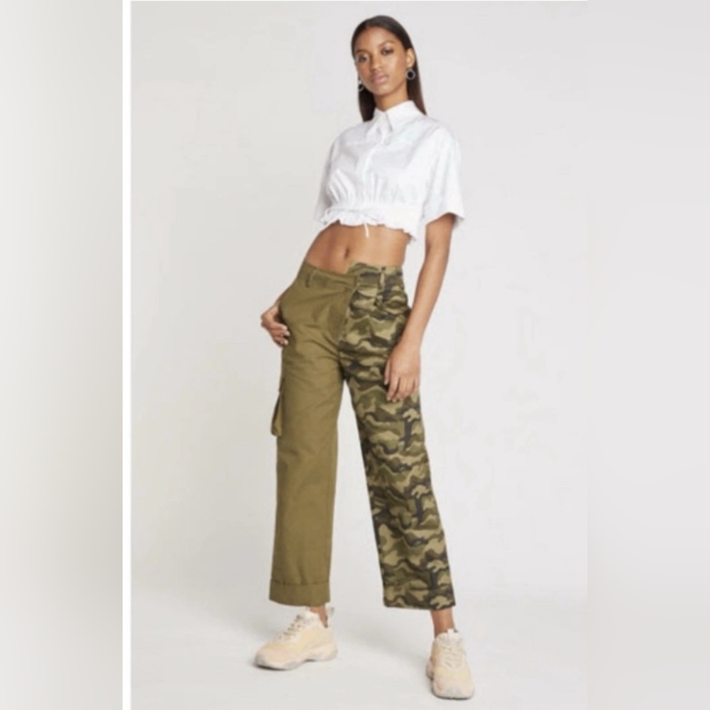 Cargo Pants Womens Brown Camouflage High Waist Cotton Size 4